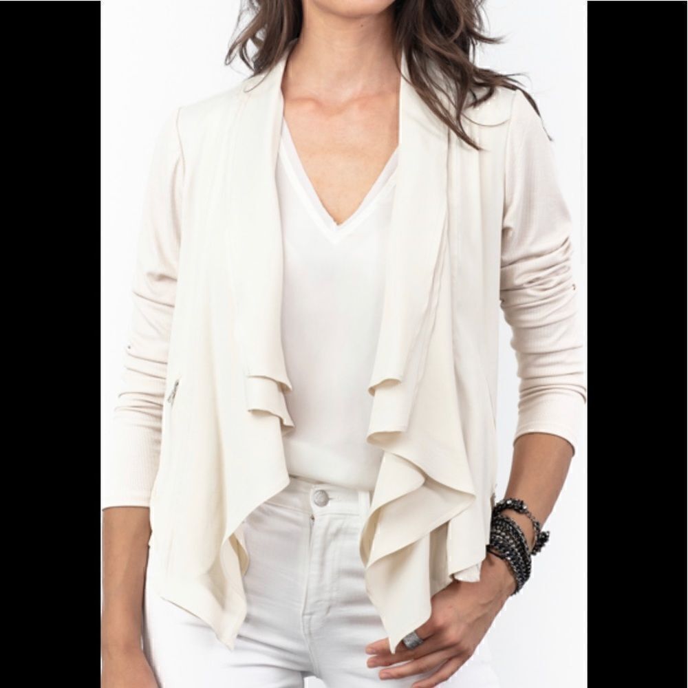 Lola and Sophie Cream jacket, lightweight knit spandex and rayon